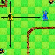 Bewegungsmuster des Jägers im Brettspiel Pferdemist (Turm), entlehnt dem Schach